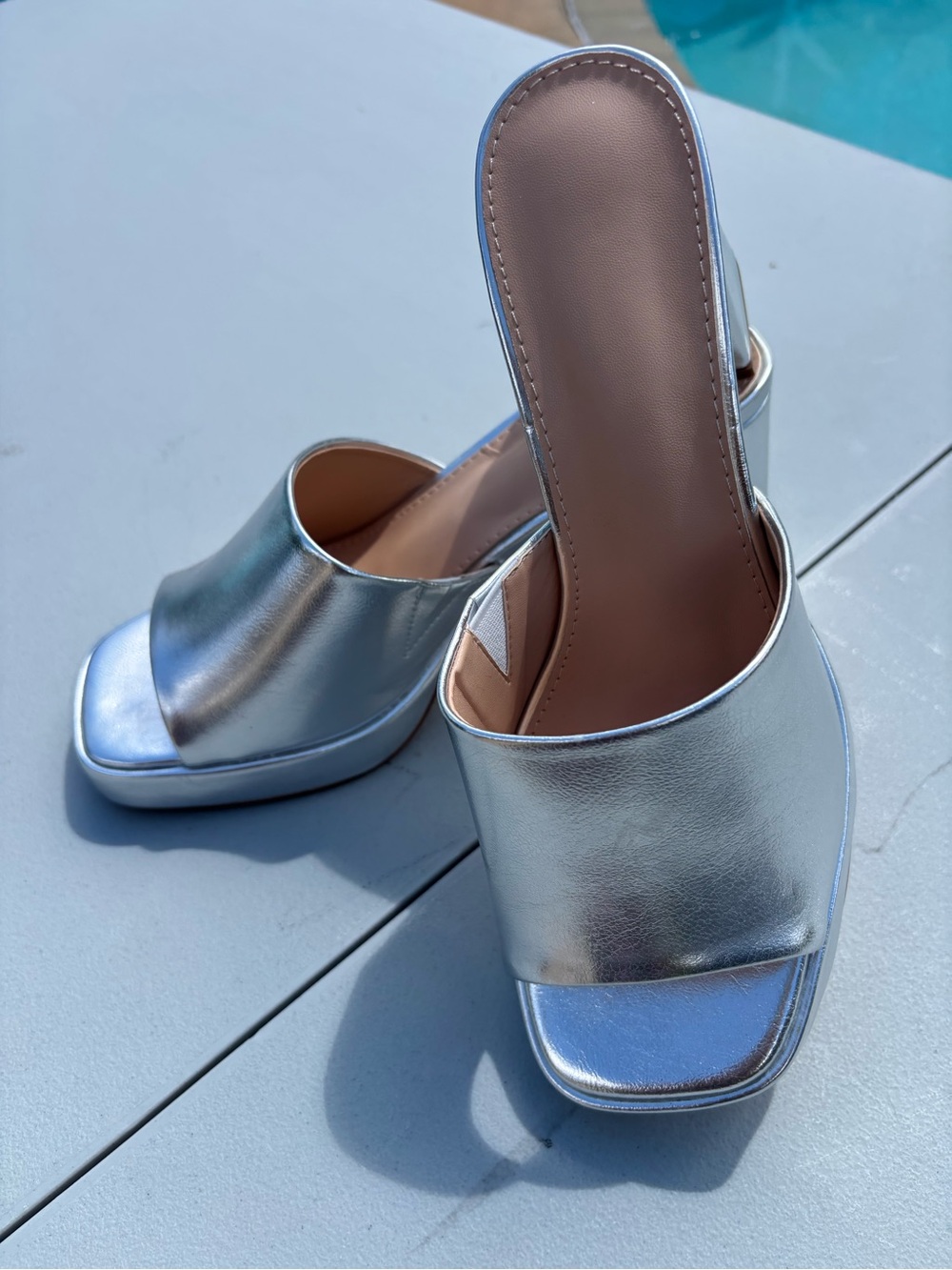 New Silver Block Heel Shoes size 9